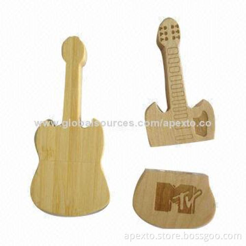 Guitar-shaped USB Flash Drives, Made of Wood, Supports Password Protection and Bootable Function